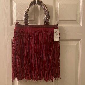 Heritage West Elegant Red Fringe Tote Bag